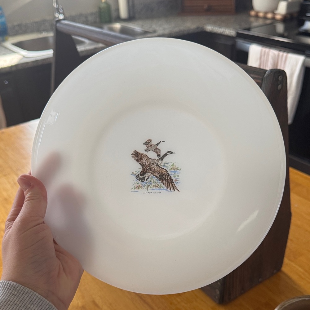 White Dinner Plate with Goose Design